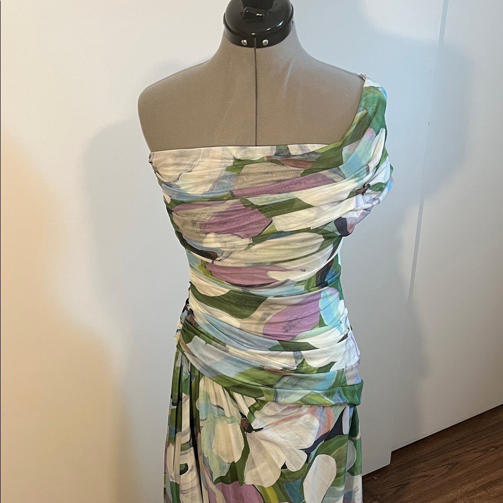 Acler One-Shoulder Floral Print Dress in Green, Purple, White